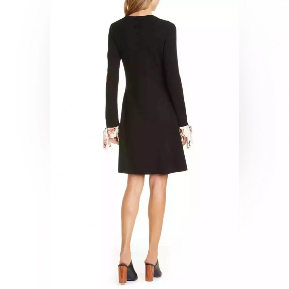 NWT Tory Burch Woven Cuff Long Sleeve Black Sweater Dress